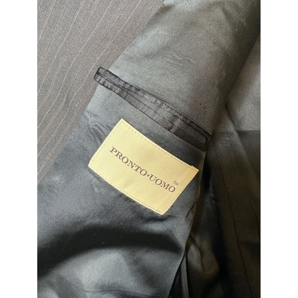 Pronto Uomo Mens Pinstripe Suit 44 Tall 39W Navy Blue Worsted Wool 2pc Canada - Picture 6 of 15